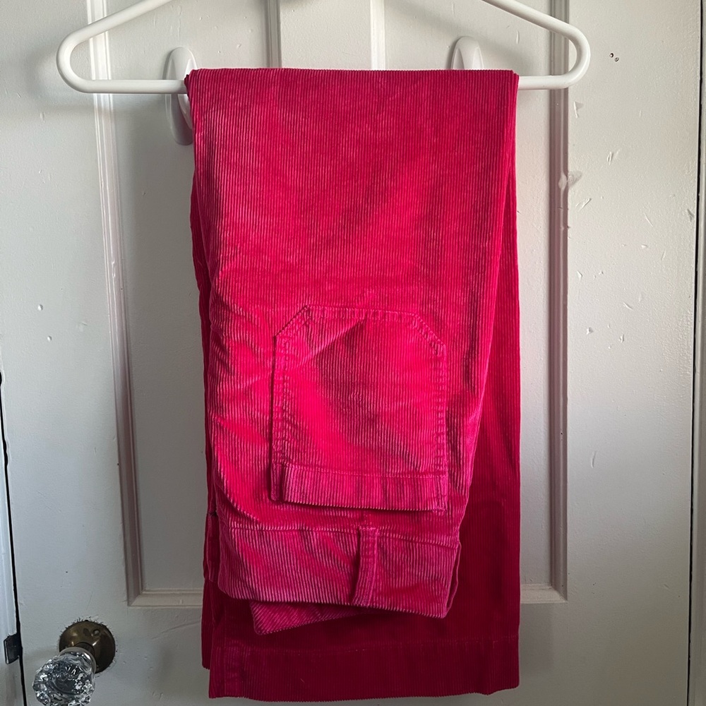Anthropologie Maeve Colette Cropped Wide Leg Corduroy Hot Fuchsia Pink Pants 28 - Picture 6 of 13
